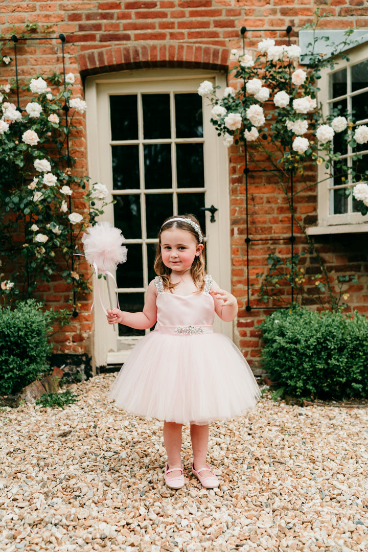 Pink flower girl dress Sparkle sequins flower girl dress V-neck toddler dress Pink tutu girl 1st birthday dress Large sale bow flower girl dress